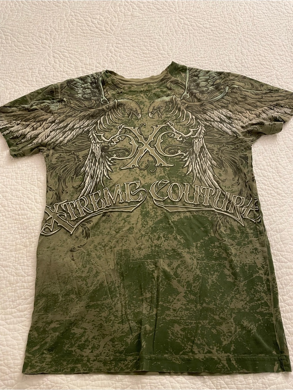 Xtreme Couture by Affliction Men's T-Shirt Patron Y2K in green 18” ptp